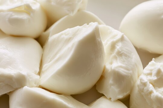 Fresh mozzarella cheese pieces on a plate ready for cooking or serving
