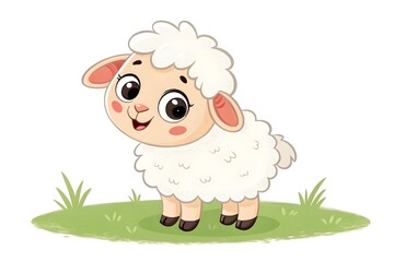 Obraz premium Cute cartoon lamb standing on green grass