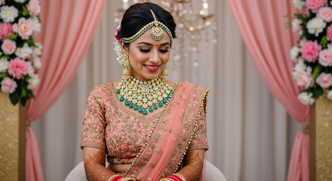 Portrait of a Beautiful Indian model in Gold Jewelry