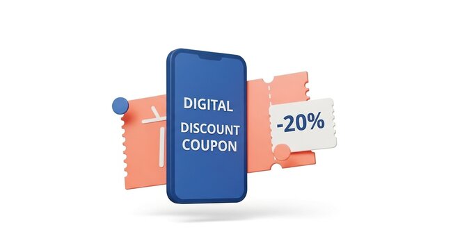 Digital Discount Coupon on Smartphone Screen with Percentage Off Ticket - Online Shopping and E-commerce Promotion