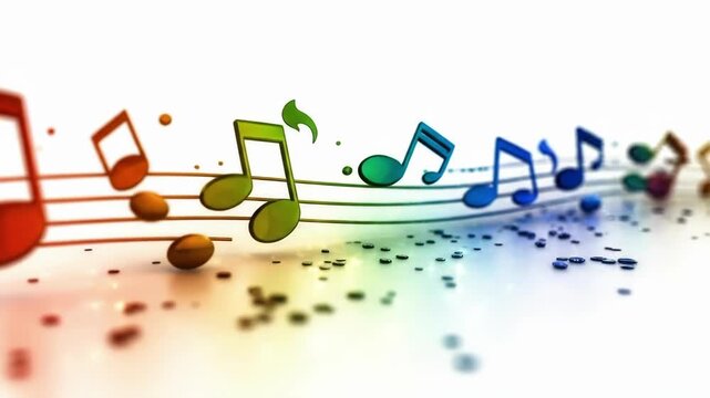 Colorful musical notes on staff with bright rainbow gradient