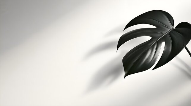 Tropical monstera leaf with shadow on neutral background