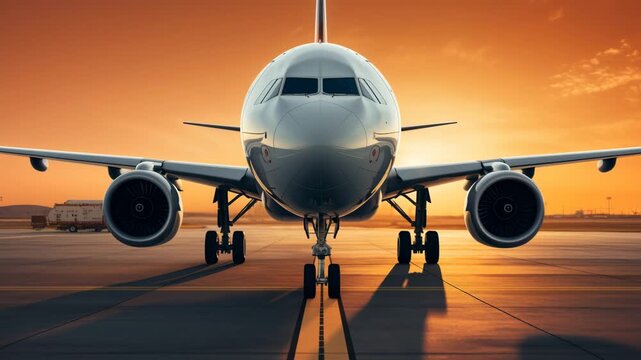 Passenger Aircraft Ready for Takeoff at Golden Hour