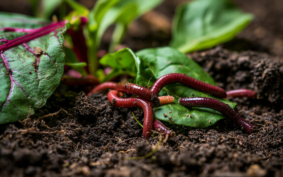 Close-up of moving compost worms on a nature background