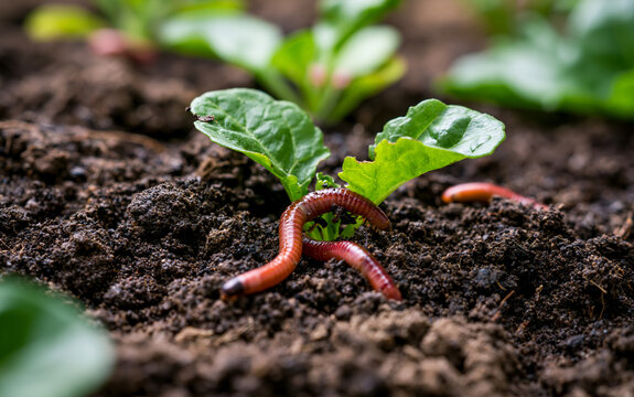 Close-up of moving compost worms on a nature background