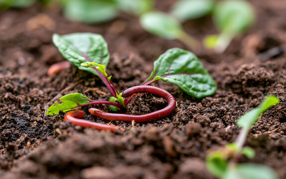 Close-up of moving compost worms on a nature background