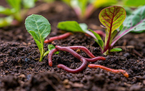 Close-up of moving compost worms on a nature background