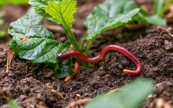Close-up of moving compost worms on a nature background