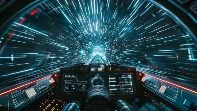 Futuristic Spaceship Traveling at Warp Speed