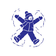 Fototapeta premium Happy Child Making a Snow Angel Winter Illustration
