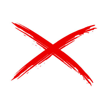 Bold handdrawn red cross mark symbolizes error wrong incorrect decision or denial sign transparent background