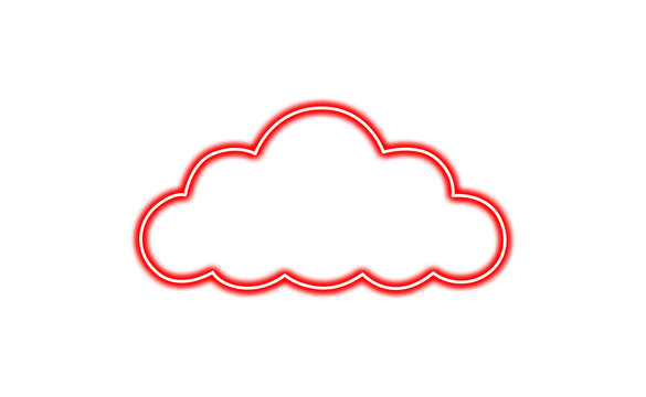Red neon cloud outline isolated on transparent background