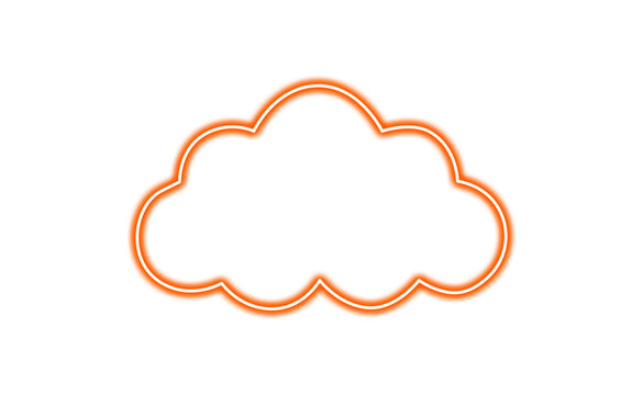 Orange neon cloud outline isolated on transparent background