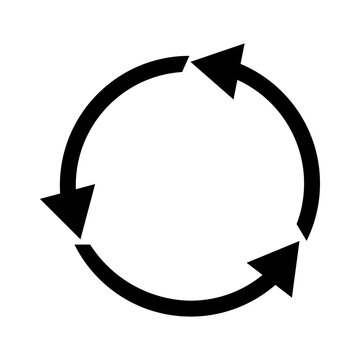 Black circular arrow icon representing recycling and continuous rotation process