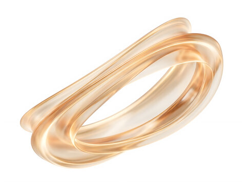 Abstract golden twisted ring shape with smooth glossy surface isolated on transparent background for modern design projects 
