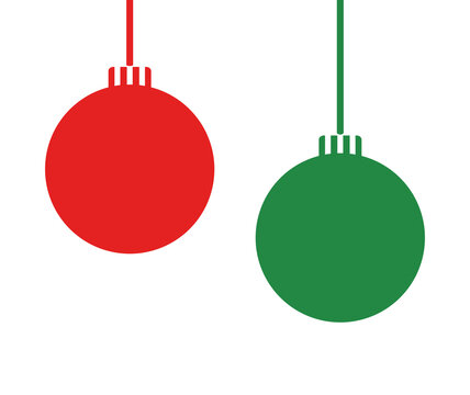 Christmas baubles hanging ornaments. Red and green Christmas balls decoration. Design elements. PNG illustration.