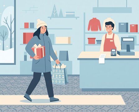 customer returning an unwanted gift to store cashier flat illustration - ai generated