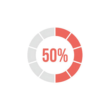 50 Percent Progress Circle Infographic with Red and Gray Segments