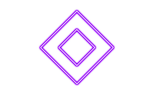 Purple neon diamond shapes isolated on transparent background