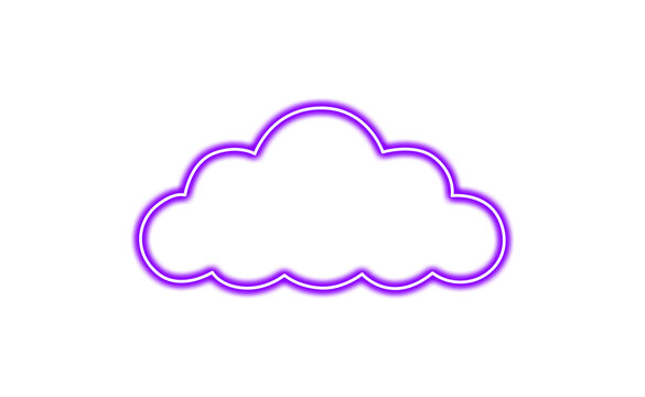 Purple neon cloud outline on white isolated on transparent background