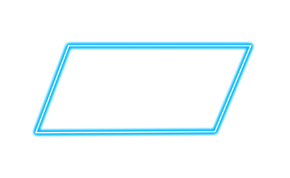 Bright blue neon glowing parallelogram frame isolated on white isolated on transparent background