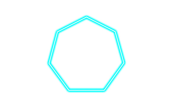 Cyan glowing neon heptagon shape isolated on transparent background