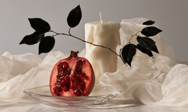 Pomegranate cut open, red seeds visible