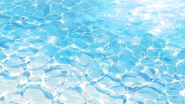 太陽の光を浴びてキラキラと輝く水面のコースティクスと波紋が美しい透明感・清涼感あふれる夏のアニメ風イラスト背景素材