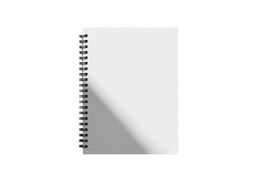 Blank spiral notebook with a curled page corner isolated on transparent background