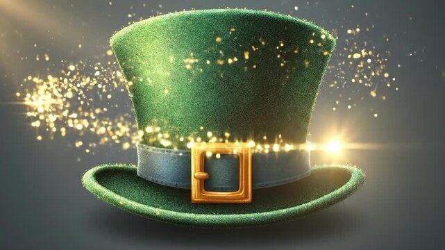 Green leprechaun hat with gold buckle and glitter for st. patrick's day celebration. Saint Patrick's Day, St Paddy's Day, St Patty's Day - Irish National Holiday and Cultural Celebration