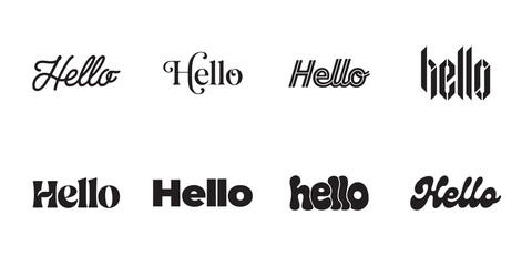 Obraz premium Hello Word Typography Collection with Script, Bold and Groovy Lettering Styles