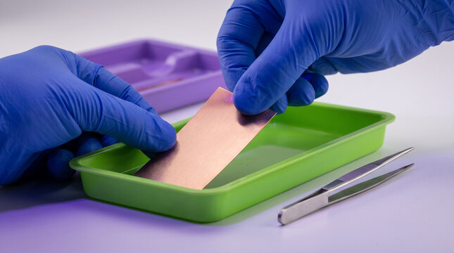 Technician places electrode foil in sample tray