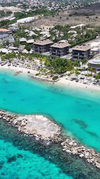 Mambo Beach In Willemstad Netherlands Curacao. Breathtaking Aerial View Of Caribbean Landscape. Bay Water Landscape. Landmark Seaside. Willemstad Netherlands.