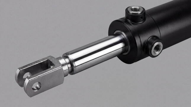 Hydraulic cylinder product shot, industrial engineering component, metal piston mechanism, sturdy heavy duty steel device, professional