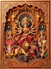 Obraz premium Intricate hindu goddess durga artwork with multiple arms