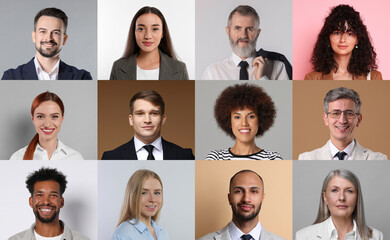 Fototapeta premium Businessmen and businesswomen of different ages, collection of portraits