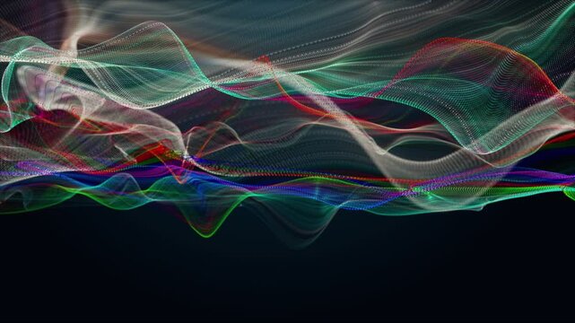 Fantastic video animation with particle wave object in slow motion, 4096x2304 loop 4K