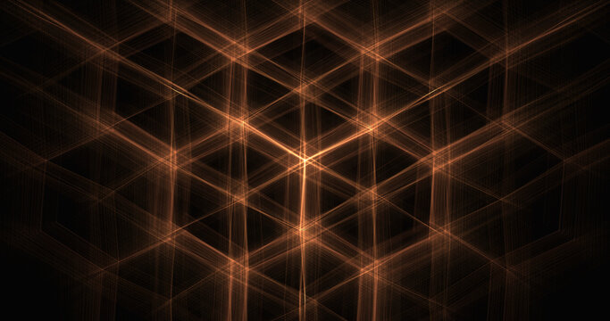 Abstract Geometric Illumination: A mesmerizing abstract composition featuring interlocking geometric shapes rendered in warm, luminous orange light against a dark background.