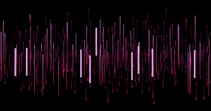 Abstract Sound Waves: Vibrant pink and purple lines pulse and dance, creating an abstract representation of sound waves or data flow against a dark background.