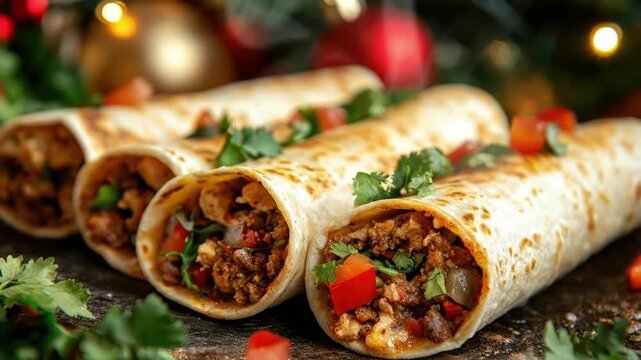 Delicious beef tacos with fresh cilantro and vegetables. Cinco de Mayo, Battle of Puebla Day, Mexican Heritage Festival - Latin American Cultural Celebration