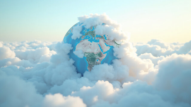 Cloud Earth with Glowing Continents and Morning Sky