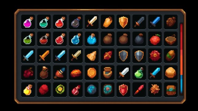 RPG Game Item Inventory Pixel Art UI Grid Concept Art