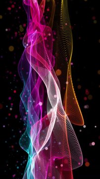 Fantastic vertical video animation with particle wave object in slow motion, 2304x4096 loop 4K