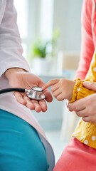 Obraz premium Doctor Shows Stethoscope to Child Before Pediatric Exam