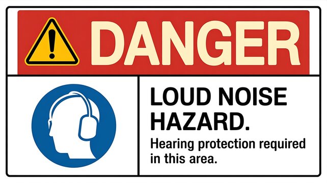 Danger loud noise hazard hearing protection required sign