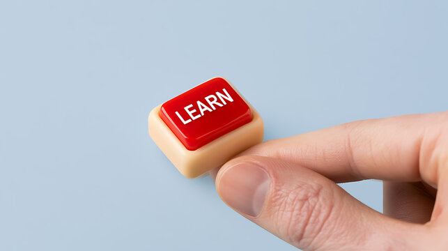 Press Learn Button for Knowledge Acquisition, Online Education, Personal Development, and Growth Concept