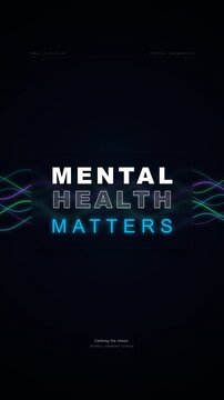 Animated Mental Health Matters text title with glowing neural waves on black background (Vertical Video)