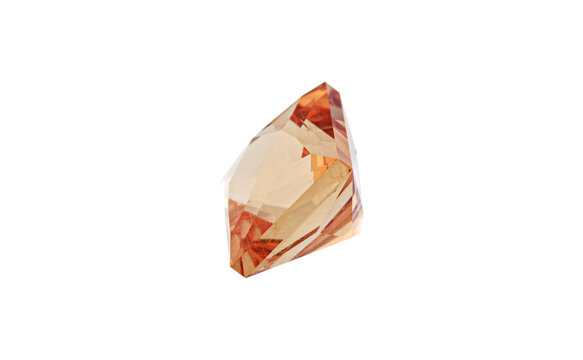 Garnet with rutile inclusions faceted old mine cut stone mineral macro photography on white isolated background close up