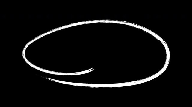 Hand-drawn white chalk circle animation on black background, scribble doodle overlay effect