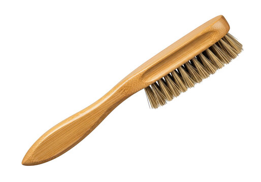Wooden shoe brush with natural bristles for leather care isolated on transparent background